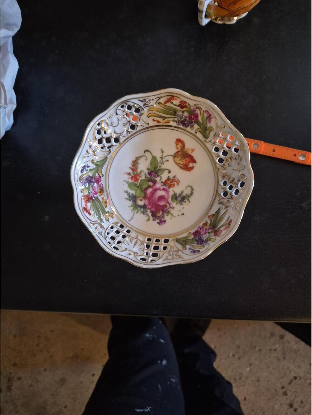 Antique Dresden Porcelain Reticulated Compote Cake Stand